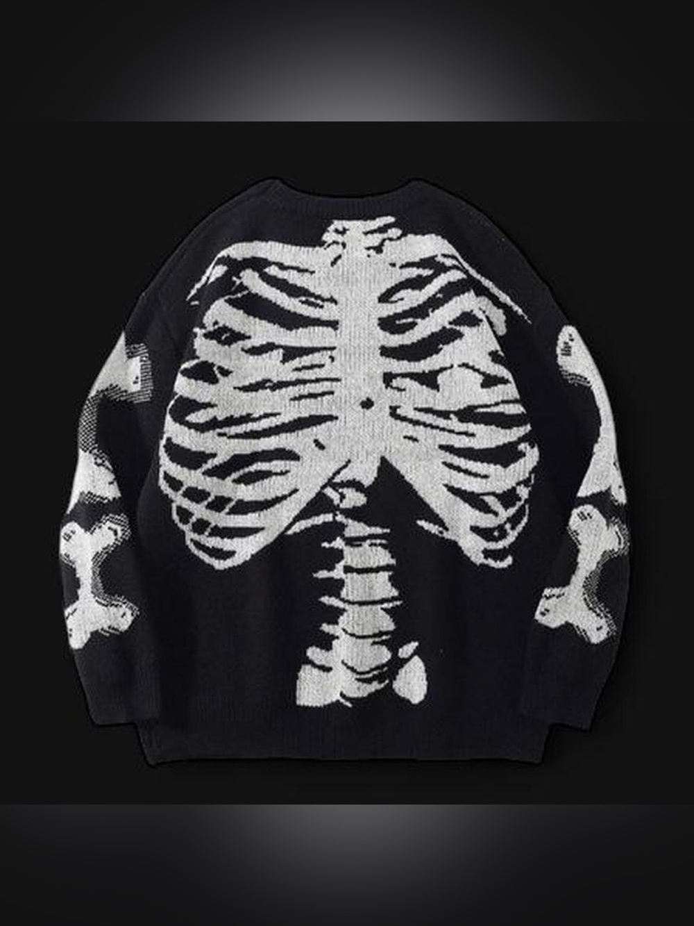 Aelfric Eden Black Crewneck Sweater with White Skeleton Motif